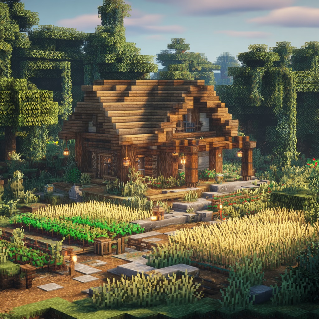 Minecraft cabin ideas Minecraft_survival_mode_farmhouse_cabin_with_crops
