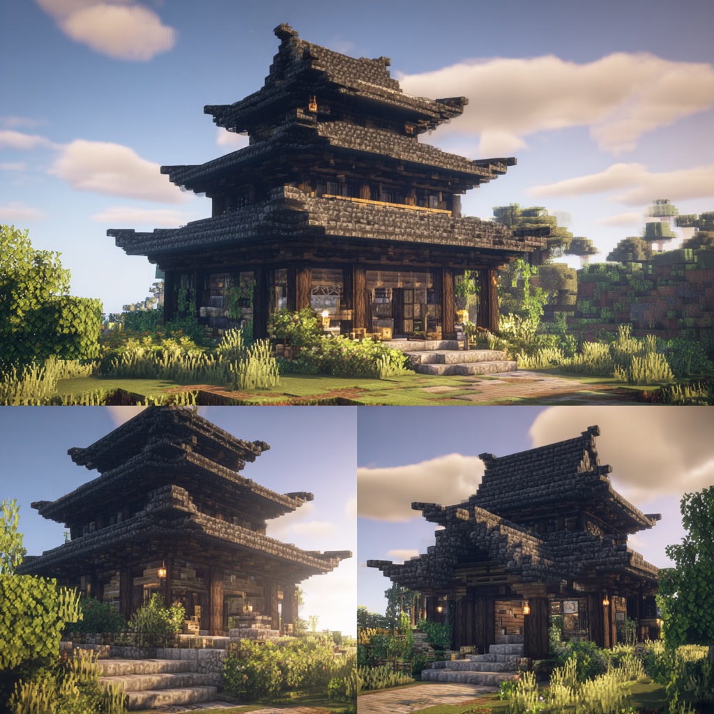 Minecraft_survival_mode_Japanese_pagoda-style_base