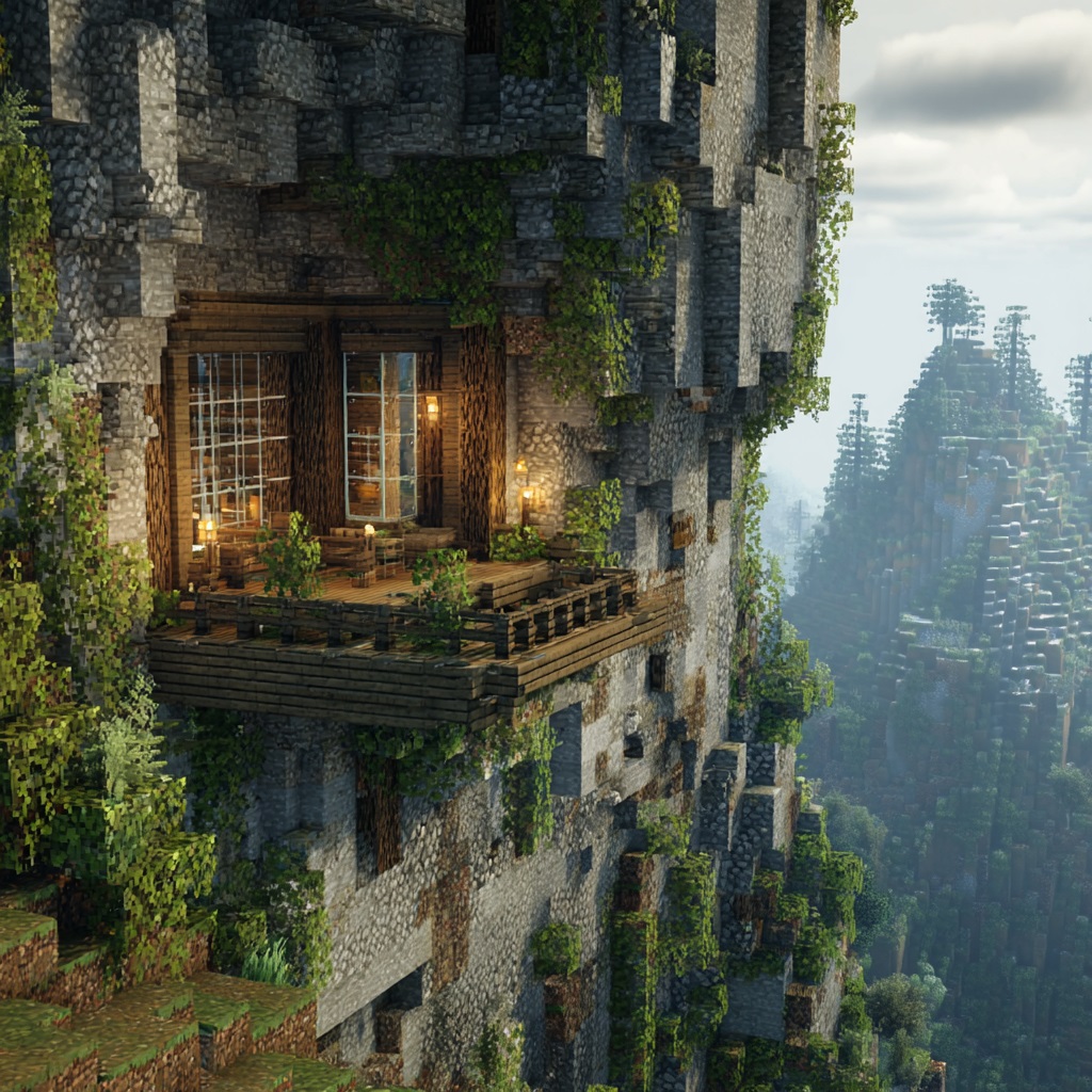 Minecraft_survival_mode_cliffside_cabin_build