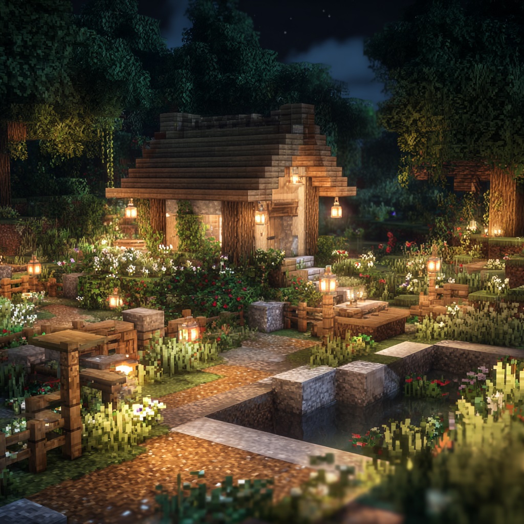 Minecaraft_survival_mode_cozy_garden_house_surrounded