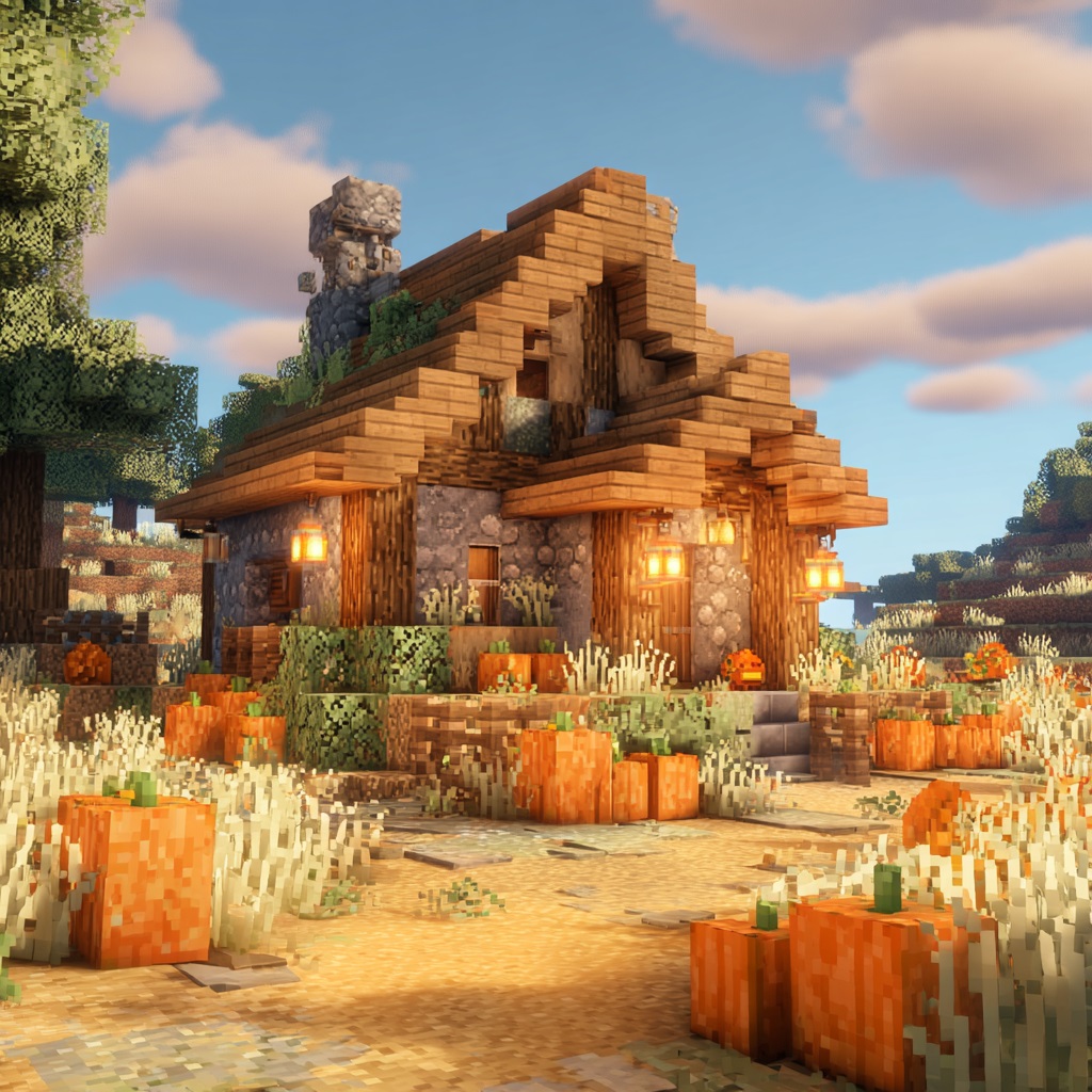 Minecraft_survival_mode_cozy_pumpkin_patch_cottage cute minecraft houses idea