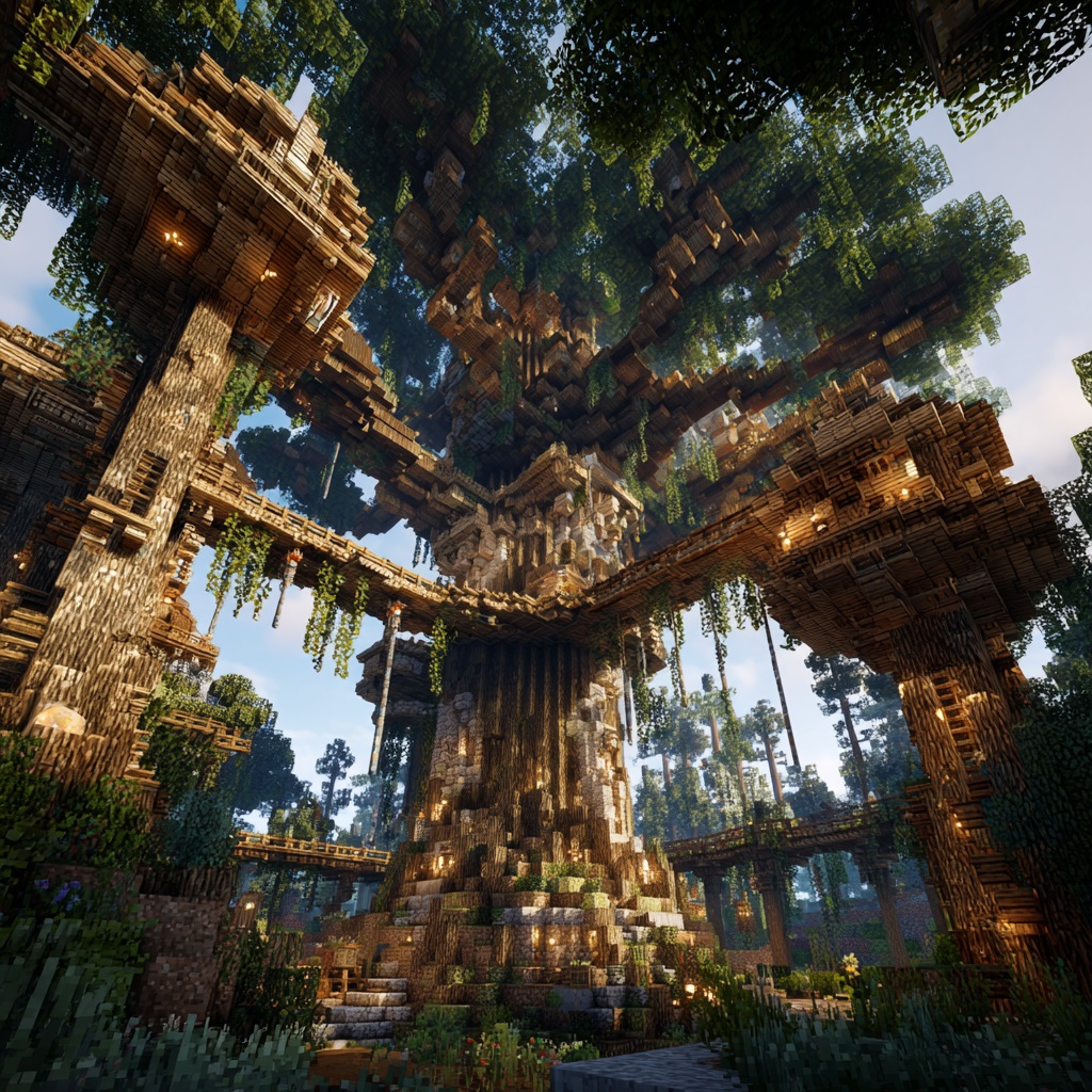 Minecraft_survival_mode_giant_custom_tree_base_tower