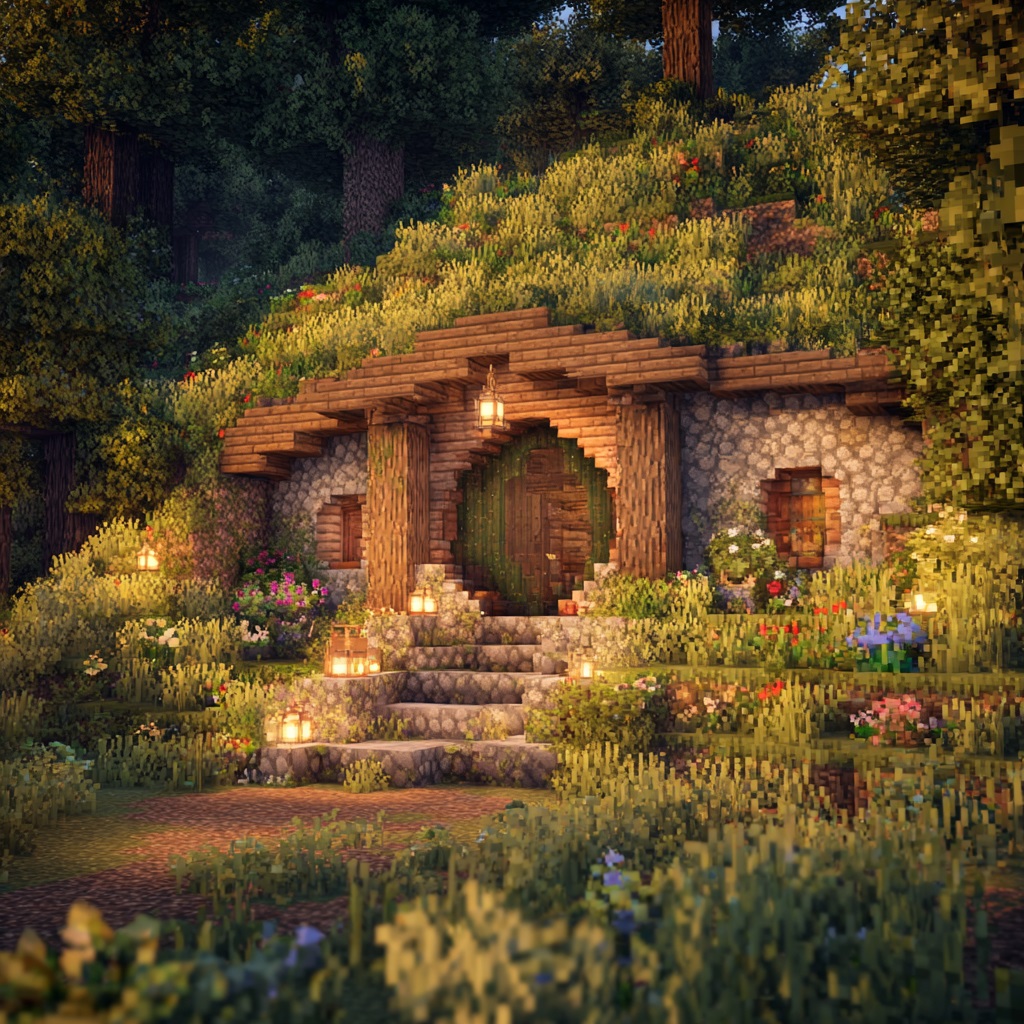 Minecraft_survival_mode_hobbit-style_forest_home minecraft forest house ideas