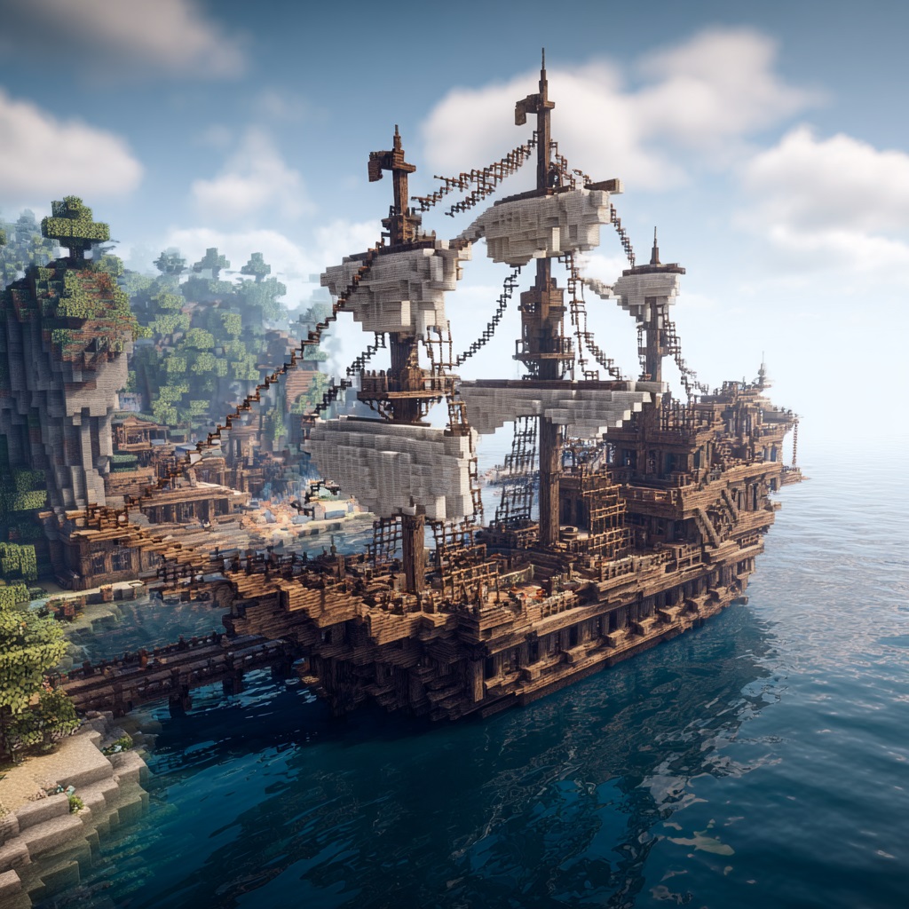 Minecraft_survival_mode_large_pirate_ship_house minecraft house ideas