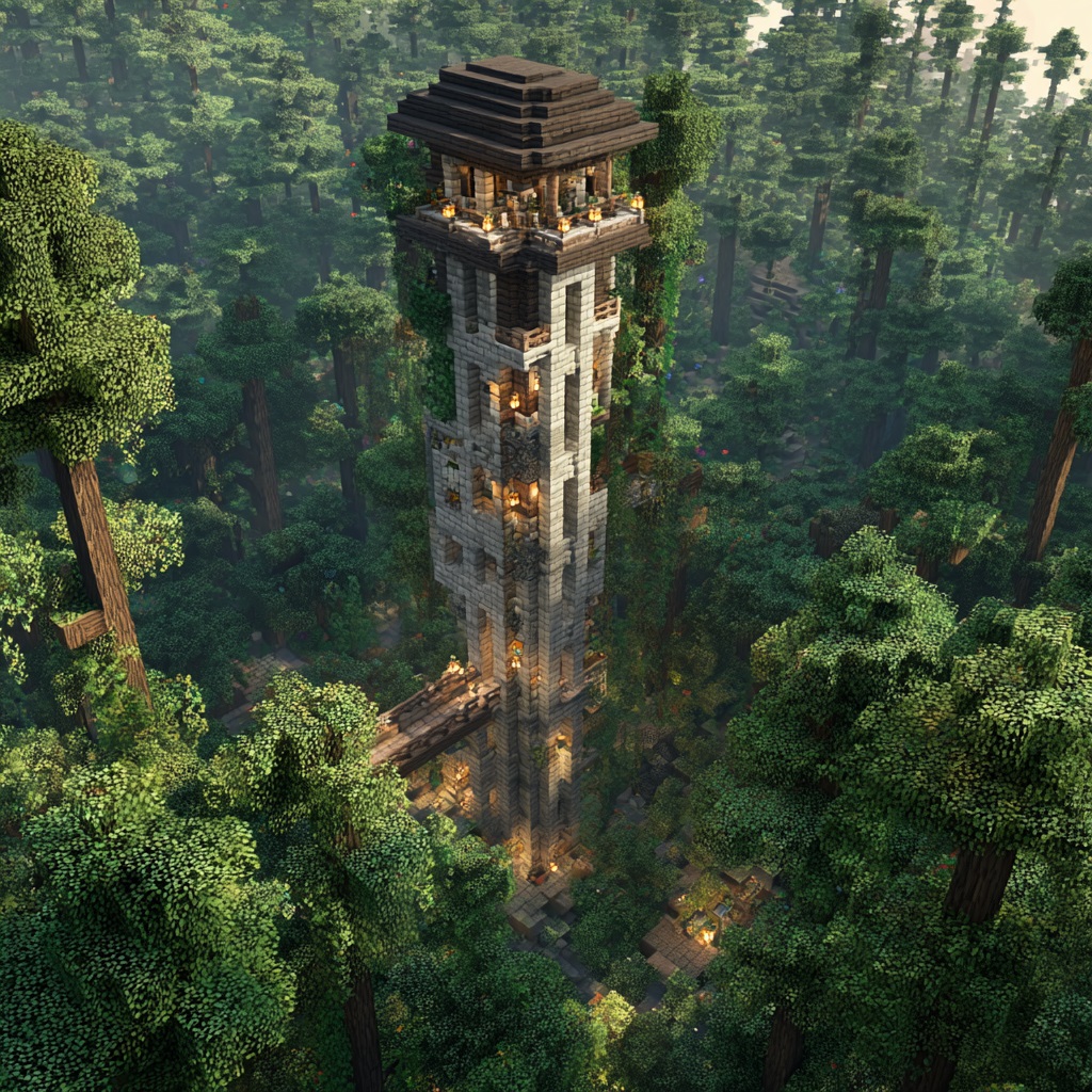 Minecraft_survival_mode_magic_forest_tower_rising