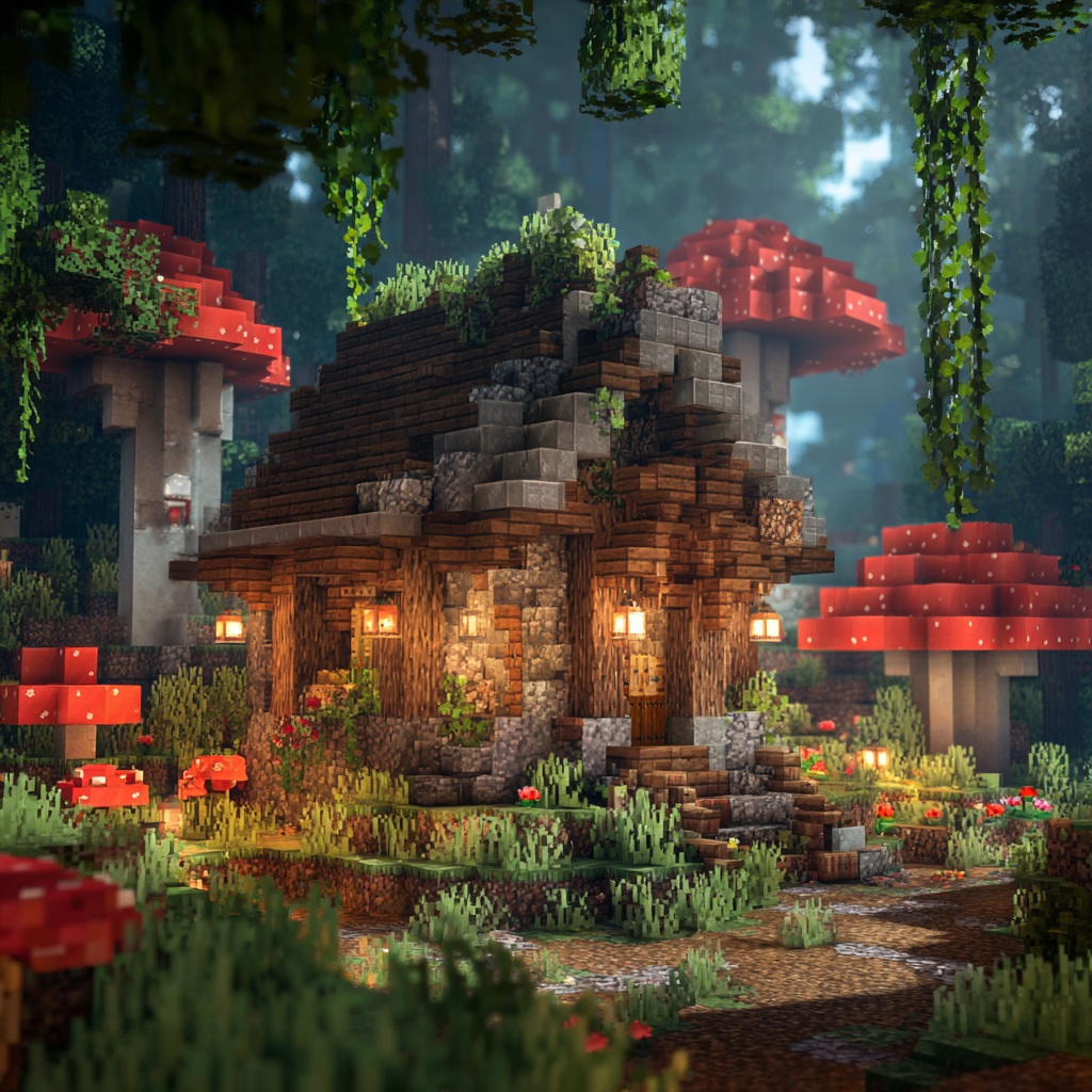 Minecraft_survival_mode_mushroom_forest_cottage