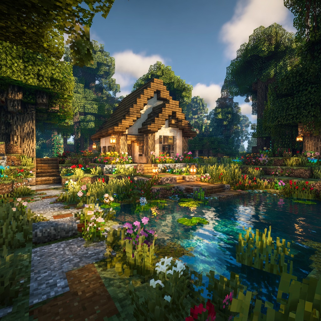Minecraft_survival_mode_small_cute_cottage_surround cute minecraft houses