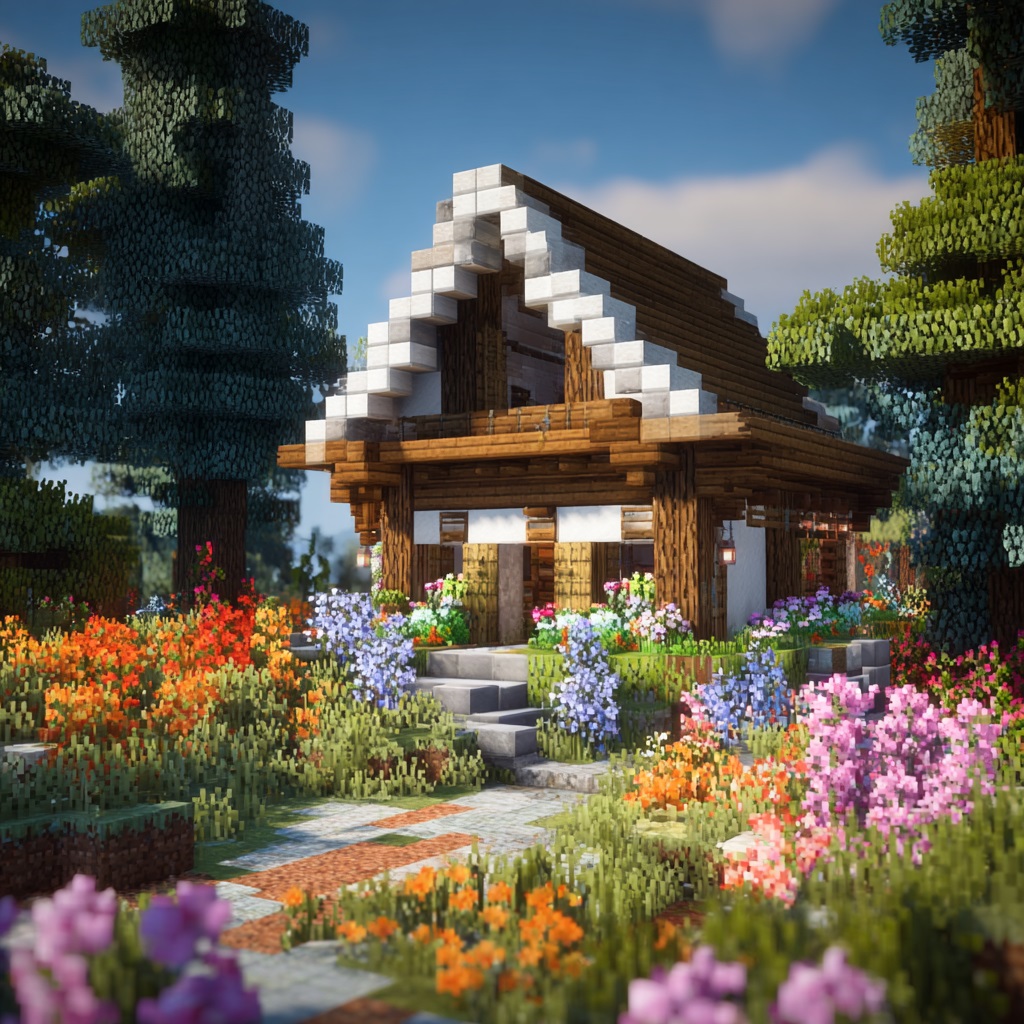 Minecraft_survival_mode_small_flower_garden_cottage cute minecraft houses ideas