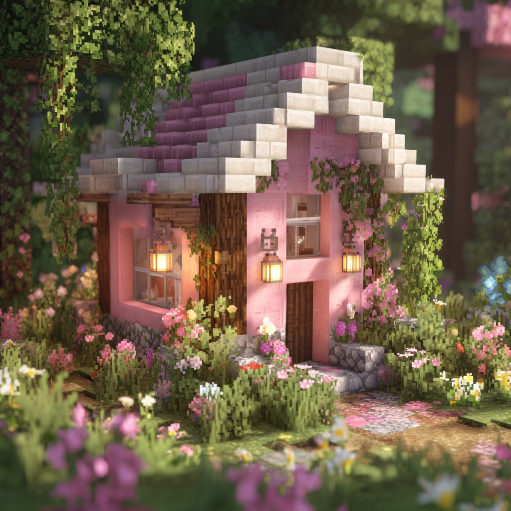 Minecraft_survival_mode_small_pink_pastel_fairy_house
