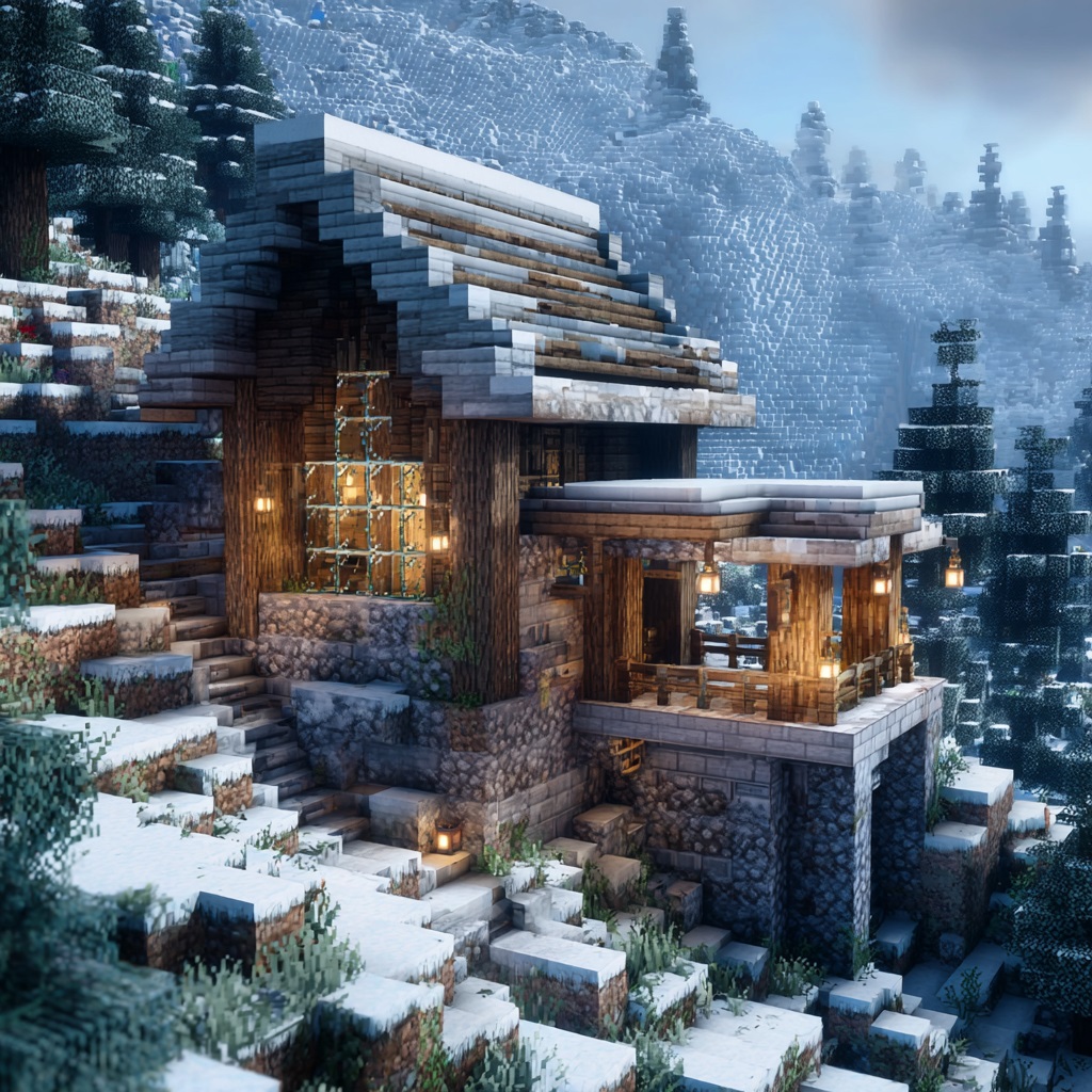 Minecraft_survival_mode_snowy_mountain_cabin