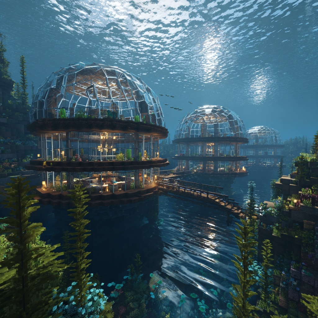 Minecraft_survival_mode_underwater_glass_dome_base minecraft house ideas