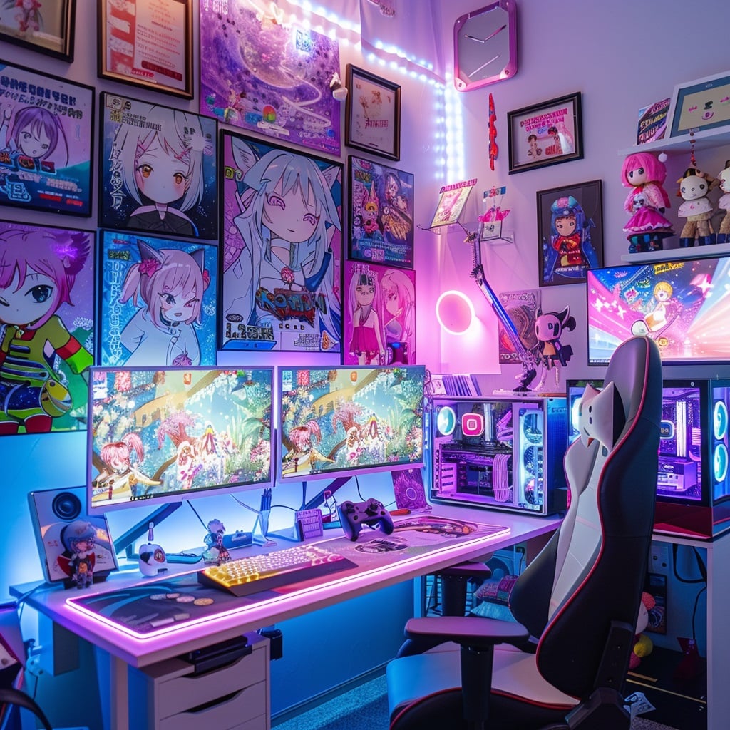anime_pop_culture_gaming_setup_colorful_desk