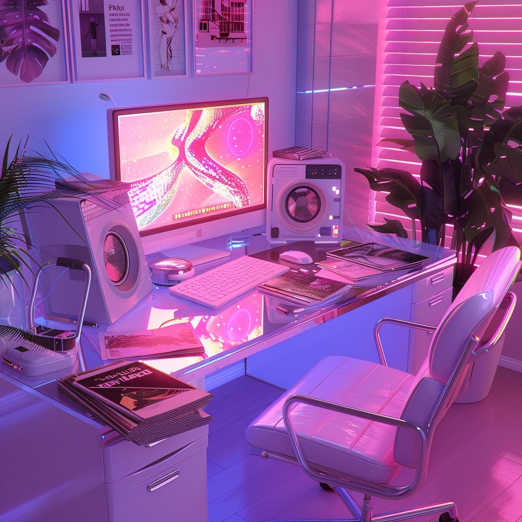 y2k_retro_gaming_setup_chrome_and_holographic_desk