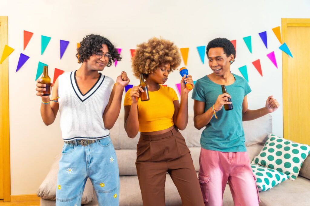 Friends having a karaoke