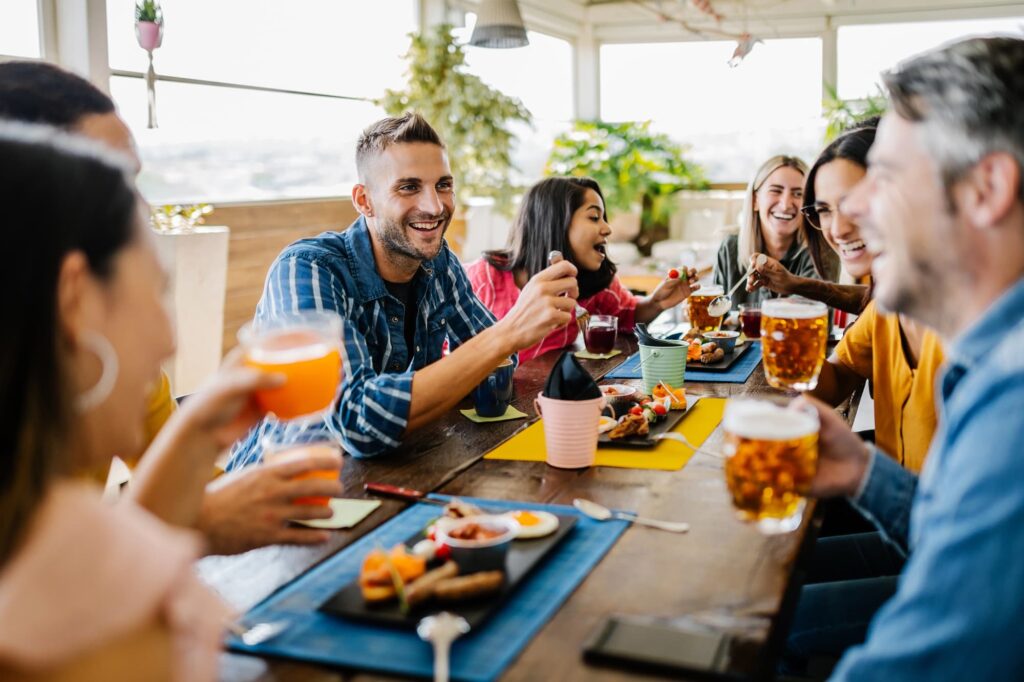 Friends having a meal in a resturant
