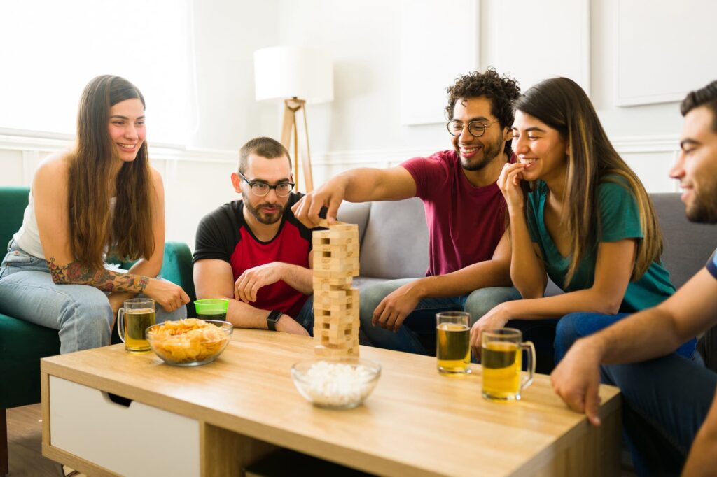 Friends having a game board day
