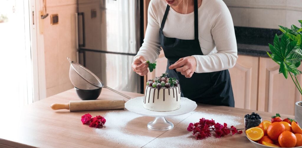 Lady baking cake