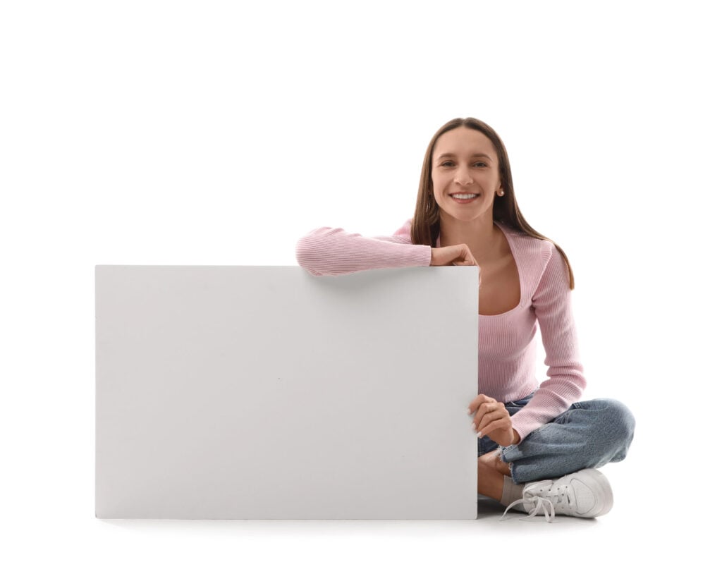 Lady with a white board