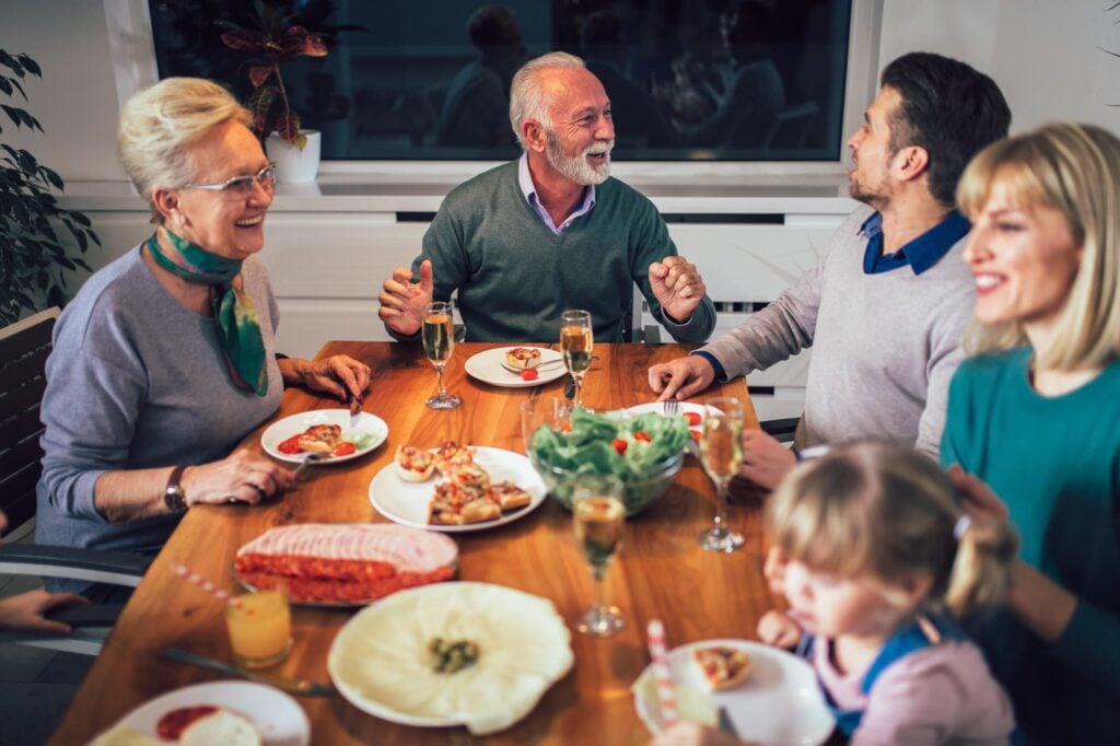 Family having dinner together